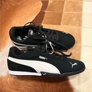 Puma Black and White Low-Profile Sneakers, new